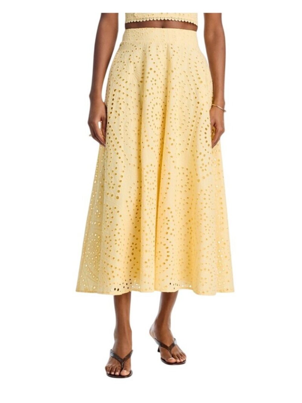 NWT Aqua Cotton Maxi A-Line Eyelet Skirt AQ9697 Butter Yellow M
